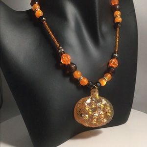 Fall Pumpkin Rhinestone Necklace